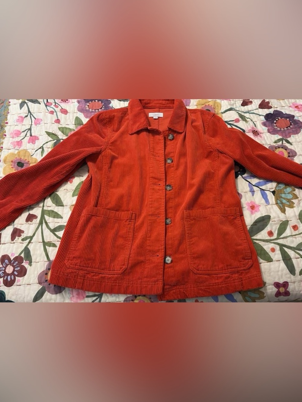 LOFT Bright Red Corduroy Button Jacket small 100% cotton